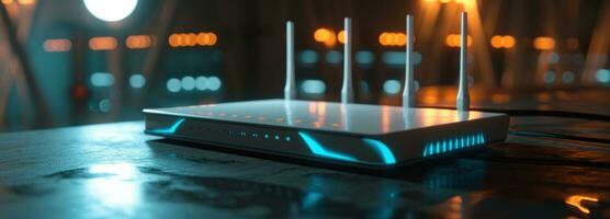 AI generated the wifi router with blue lights and smart technology photo