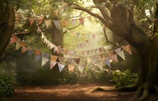 AI generated paper bunting in sunlight for a wedding or party photo