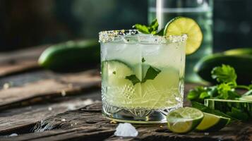 AI generated Cucumber Margarita with Lime and a Spicy Rim photo