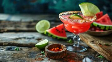 AI generated watermelon Margarita with Lime and a Spicy Rim photo