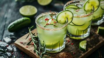 AI generated Cucumber Margarita with Lime and a Spicy Rim photo