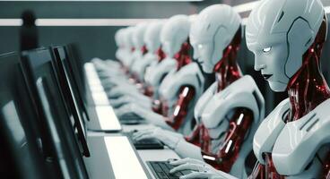 AI generated some robots are sitting at the computer and are waiting for orders photo