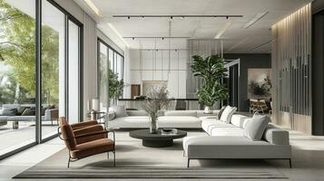 AI generated A modern interior design background, clean lines, chic furnishings, photo