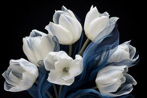 AI generated spring tulip bouquet with blue watercolour paper photo