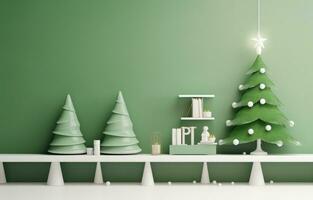 AI generated green christmas tree and tree in a room photo