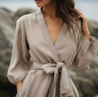 AI generated linen wrap dress sanoa white photo