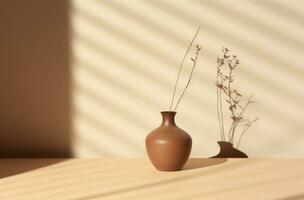 AI generated small vase and a desk with shadow, photo