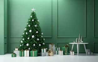 ai generado verde Navidad árbol y árbol en un habitación foto