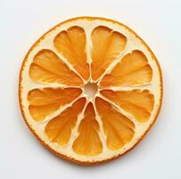 AI generated cut up pieces of orange on a white mat, back button focus, light yellow and white, focus stacking photo