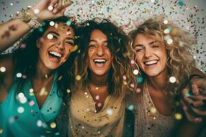 AI generated free image of group of women having fun with confetti, photo