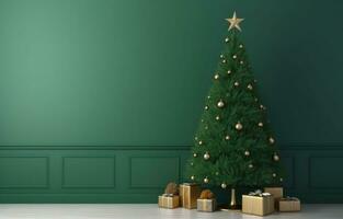 ai generado verde Navidad árbol y árbol en un habitación foto