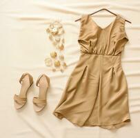 AI generated gold slip, gold sandals and gold earrings, photo