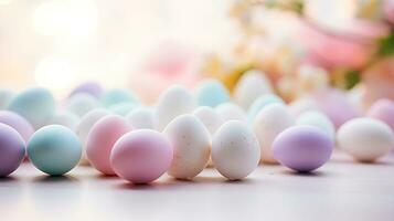 AI generated Soft pastel colors in blurred Easter eggs photo