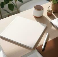 AI generated notebook pad on a white desk. photo