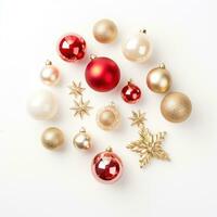 AI generated a few christmas ornaments are arranged on a white surface photo