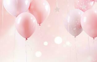 AI generated pink and gold balloons, straw straws and hearts photo