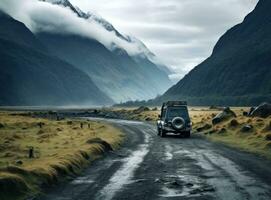 AI generated an offroading adventure and a deserted road photo