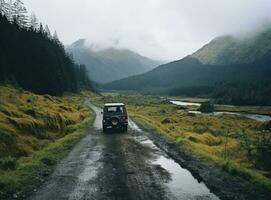 AI generated an offroading adventure and a deserted road photo