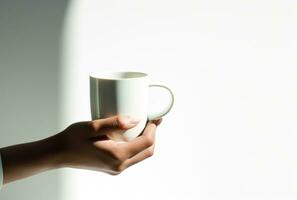 AI generated silhouette hands hold a cup of coffee photo