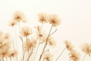 ai generado suave, pálido rubio flores en un blanco antecedentes foto