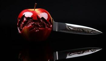 ai generado cuchillo cortar el manzana delicioso foto