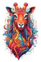 AI generated colorful giraffe graphic on white background photo