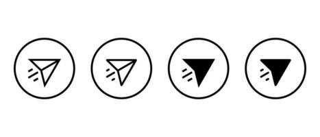 Share icon set in paper plane style. Repost symbol vector on circle line