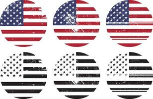 Estados Unidos bandera en botón, redondo texturizado Insignia con el silueta de el bandera de America vector
