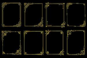 Decorative art deco frames in gold color. Line art decorative borders. Vintage frames for wedding, decoration, antique design, borders and deco divider. Vector illustration