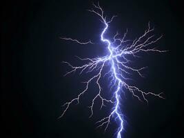 AI generated Lightning strike on black background, close-up. Thunderstorm photo