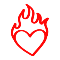 corazón con fuego mano dibujado png