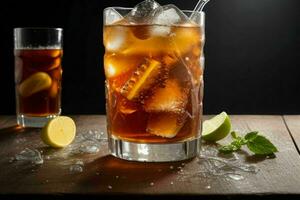 AI generated iced tea with ice cubes. Pro Photo