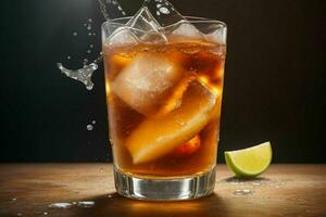 AI generated iced tea with ice cubes. Pro Photo