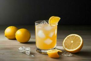 AI generated Fresh citrus cocktail with ice cube. Pro Photo