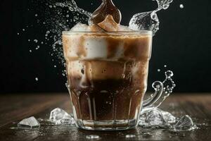 AI generated coffee drink with ice cubes. Pro Photo