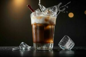 AI generated coffee drink with ice cubes. Pro Photo