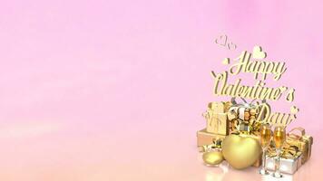 The gold text and gift box for Valentine's Day concept 3d rendering photo