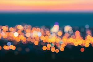 Blurred Bokeh Architectural Urban Backdrop. Background With Urban Defocused Lights photo