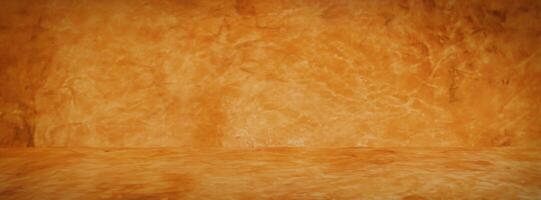 Horizontal yellow and orange grunge texture cement or concrete wall banner, blank studio background photo