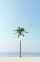 AI generated a palm tree sits in the sand, next to a beach, photo