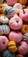 AI generated a group of colored pumpkins are sitting near each other photo