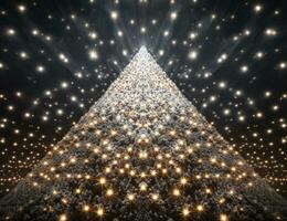 AI generated a tree decorated with lights with blue sky and starry lights photo