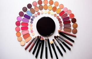 AI generated many makeup items are arranged together in a circle photo