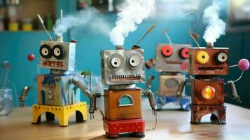 AI generated Returning to school idea, DIY robots, Education in STEM and STEAM for children. photo
