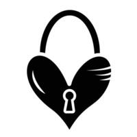 Heart shaped padlock vector illustration icon black silhouette shadow isolated on white square background. Simple flat minimalist art styled cartoon valentine's day themed drawing.