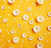AI generated white daisies on a yellow background photo