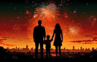 AI generated a family and a child stand in front of fireworks photo