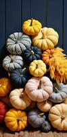 AI generated a group of colored pumpkins are sitting near each other photo