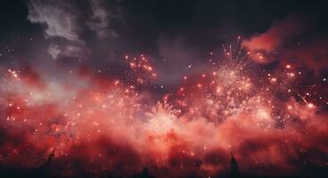 ai generado un grande vistoso fuegos artificiales ligero a el noche foto