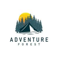 Camping logo wild forest design outdoor adventure illustration of trees and simple tent vector